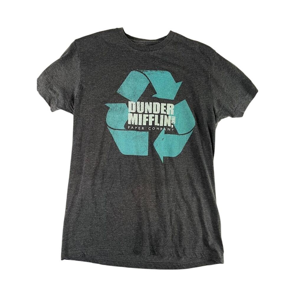 The Office Dunder Mifflin Recycle Logo T-Shirt Large Gray Cotton Blend TV Show